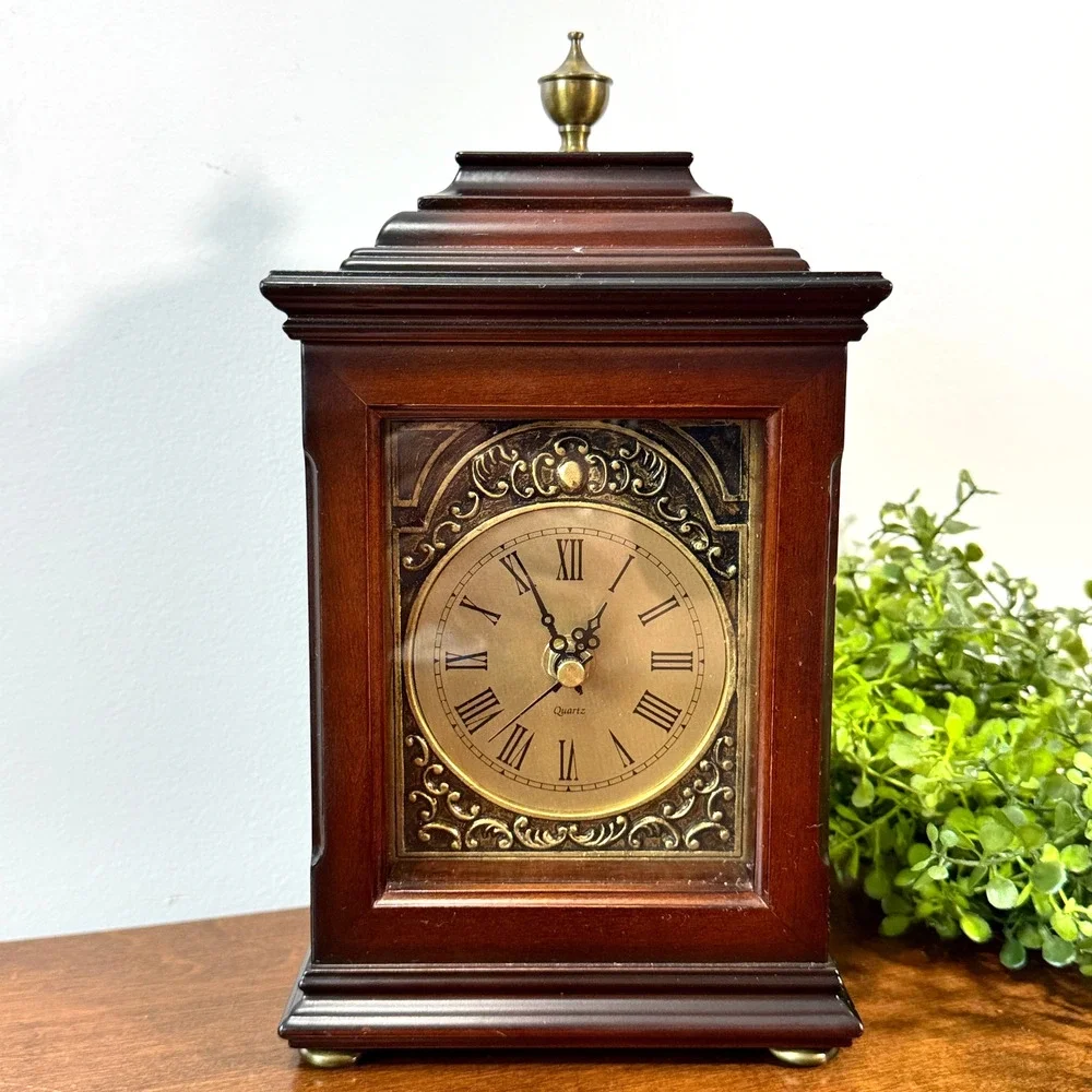 Vintage The Bombay Company Mantle Desk Clock Quartz Wood 2001 WORKING TESTED